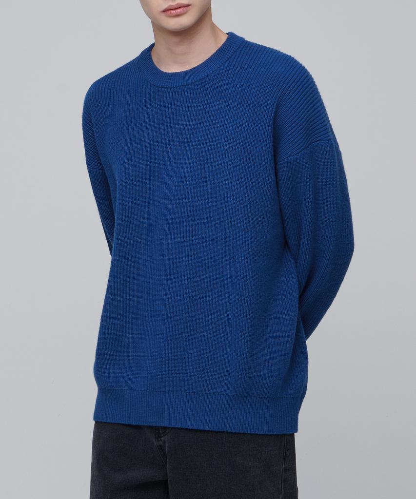 MUSINSA STANDARD Oversized Ribbed Crew Neck Knit [Blue]
