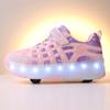 Четырехколесные роликовые коньки, детская спортивная обувь с выдвижными автоматическими колесами, зарядка через USB, светодиодная спортивная обувь