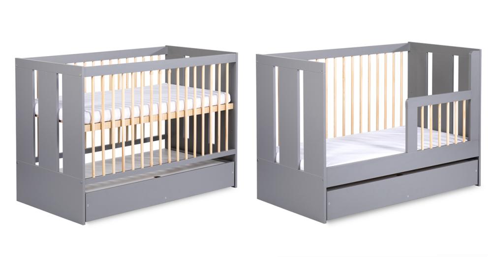 Klupś Pauline Baby Crib with Safety Rail 120x60 Graphite-Pine