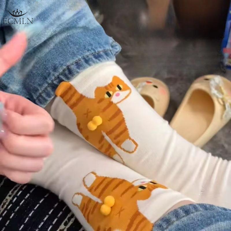Мультяшные милые носки с котиками с 3D кошачьими яичками, мягкие дышащие носки средней длины для любителей кошек, оригинальные подарки