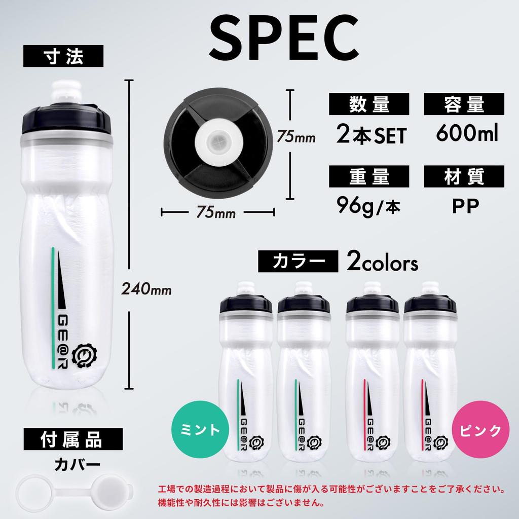 GiaTol Amphora Still-Cold Insulated Cycling Bottle, 600ml (2 Bottles, Mint)