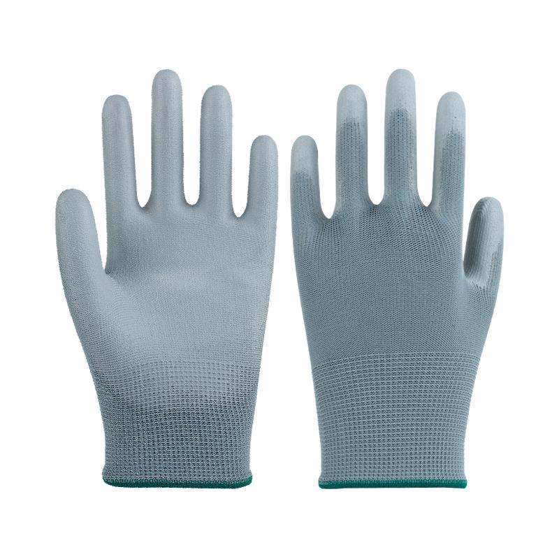 Белые перчатки с полиуретановым покрытием на ладони, антистатические, безворсовые, защита пальцев цветной полосой