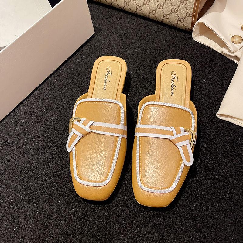 Туфли мягкие женские тапочки и сандалии женские мюли шлепанцы белые лето 2024 года на открытом воздухе низкий каблук корейский стиль тренд повседневный оригинальный