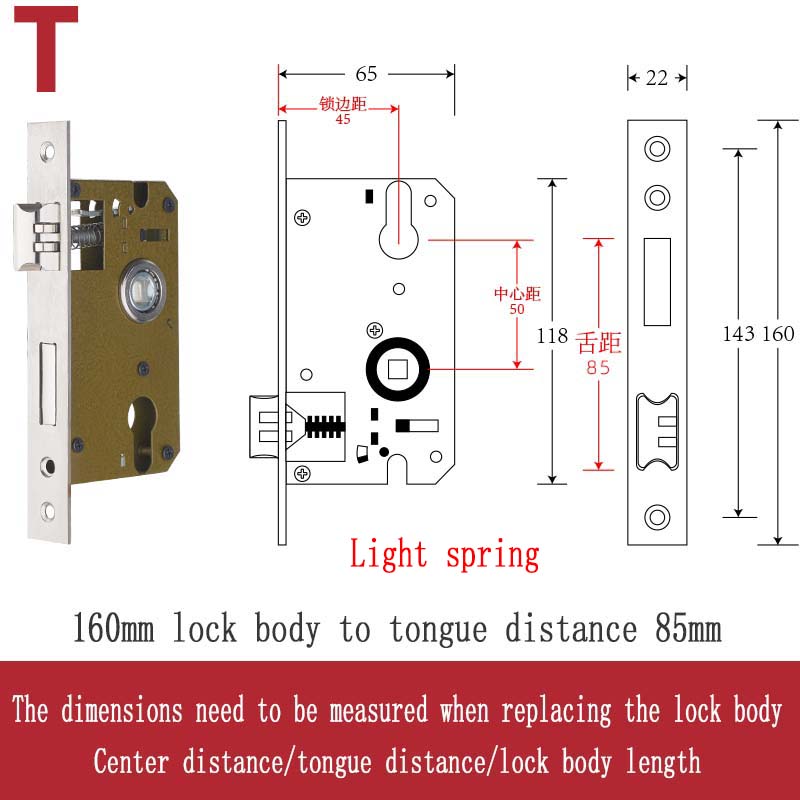 Stainless Steel Lock Body Lock Core Indoor Bedroom Lock Tongue Lock Universal Type Room Household Silent Wooden Door Lock