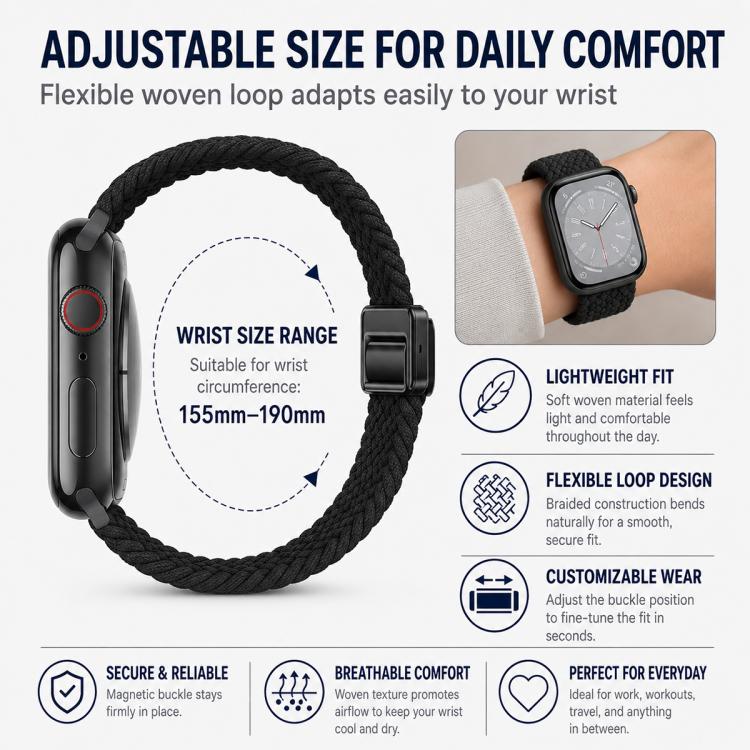 5‑Pack Loop‑Woven Nylon Watch‑Band Strap With Magnetic‑Buckle, Adjustable Wrist‑Bracelet Accessory For Apple Watch 42/44/45/46/49mm