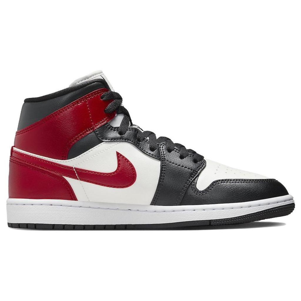 Air Jordan 1 Mid Black Toe Women Sneakers Red Sail Off-Noir BQ6472-160