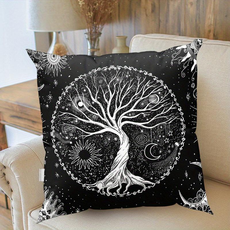 1pc Modern Tree of Life Cushion Cases Botanical Floral Throw Pillows with Sun and Moon Designs Perfect for Sofa and Couch Decor