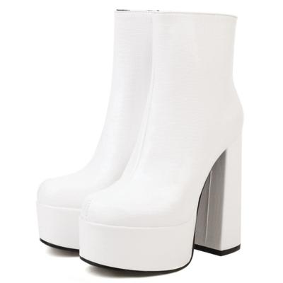 Белые женские ботильоны 2025 Зима Сексуальные ботильоны на блочном каблуке Черные Зеленые для танцев Вечеринок Обувь для стриптиза для девушек Большой размер