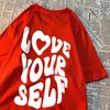 Футболка Love Yourself с простым принтом букв для мужчин и женщин, свободная одежда для пар, повседневная одежда из хлопка, винтажные футболки больших размеров