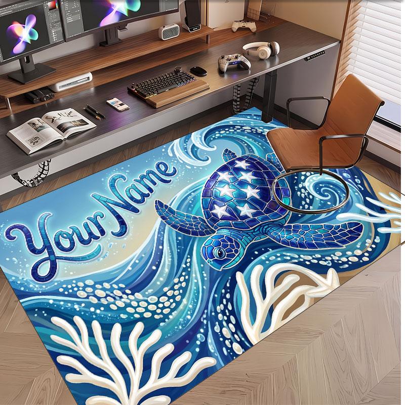 Fish Ocean Theme Soft Crystal Velvet Rug Custom Name & Text Print Non Slip Floor Rug for Bedroom Living Room
