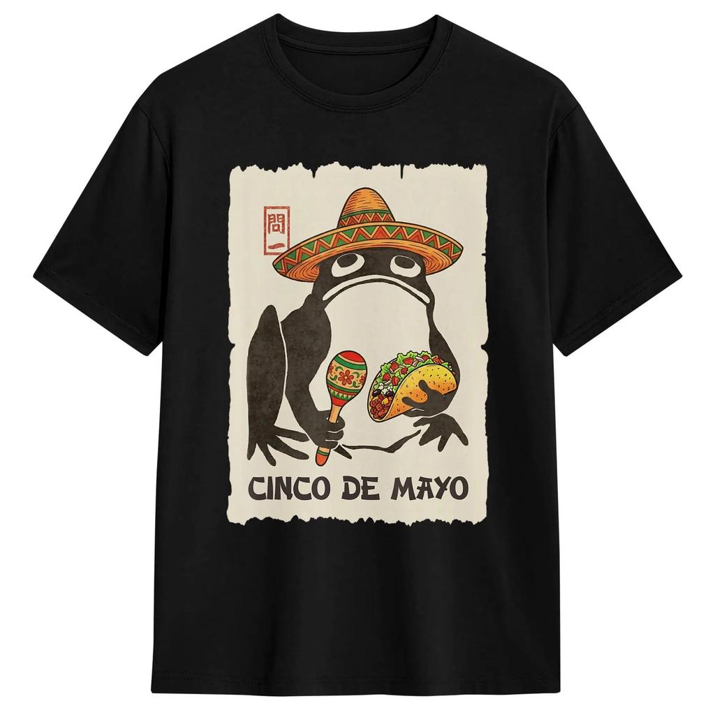 Vintage Grumpy Frog Cinco De Mayo Anime Japanese TShirts for Unisex Crew Neck 100 Cotton T Shirt Short Sleeve Tees Summer Tops