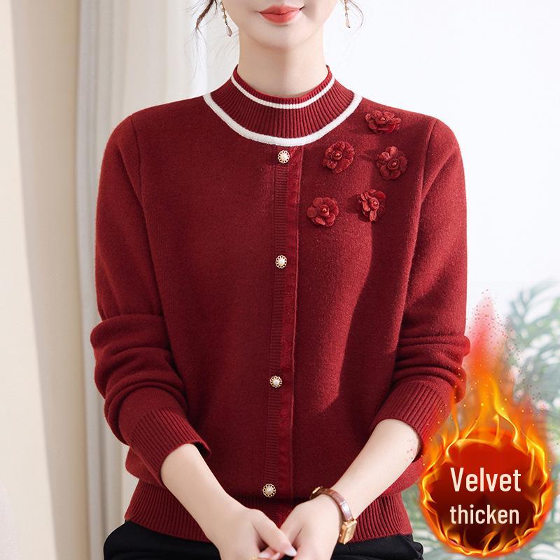 2025 Stylish Winter Fleece Top for Middle-Aged & Elderly Women - Half-High Collar Cozy Sweater with Plus Velvet Base Layer