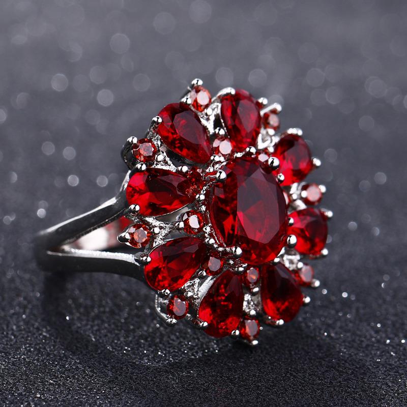 BELLA BOX Лучший бренд темно-красный рубин драгоценный камень в форме цветка обручальное кольцо ювелирные кольца для женщин