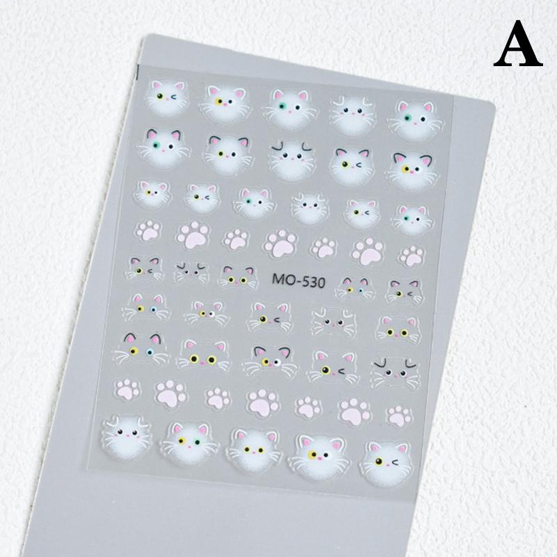 1Pcs Cartoon Cats Nail Stickers Kawaii Graffiti Painting Kitten Animals Nail Decals Heart Star Bow Manicure Decoration