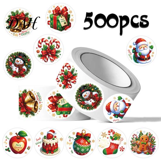 Christmas Scrapbooking Stickers Round Stickers, Santa Claus Snowman And Gingerbread Patterns Print, Man Decals Self Adhesive Holiday Envelope