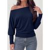 Off Shoulder Asymmetrical Waist Fitted Long Sleeve Knit Casual Women Sweater