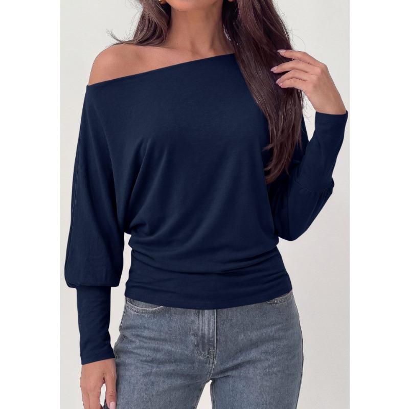 Off Shoulder Asymmetrical Waist Fitted Long Sleeve Knit Casual Women Sweater