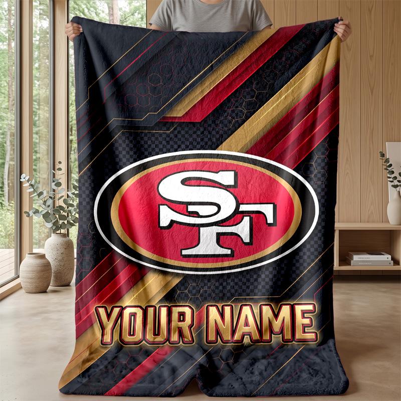 San Francisco 49ers Custom Flannel Throw Blanket Print Your Name Text Soft Warm Blanket Holiday Present