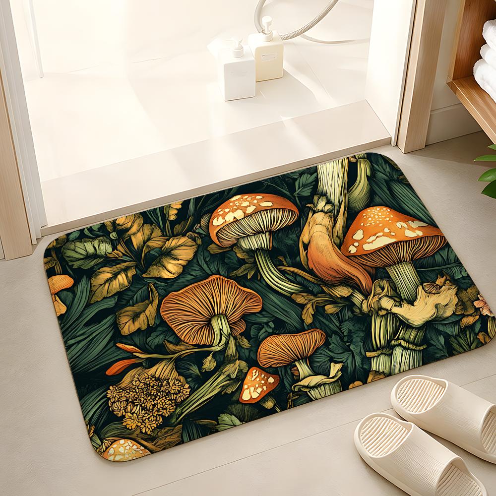 Retro Moth Mushroom Floor Mat Floor Mat Soft Flannel Non-Slip Door Rug for Living Room