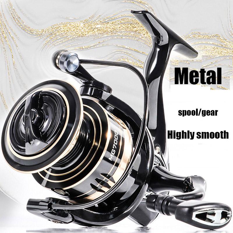 Спиннинговая катушка Mavllos MG Скорость 5.2:1 Плавный Дальний Заброс Сверхпрочный для Крупной Рыбы Металлический Корпус с ЧПУ Двойные Подшипники Рыболовная Катушка