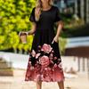 Women's Casual Cute Pattern Print Round Neck Midi Dress Basic Classic Outdoor Everyday Short Sleeve Loose Dress