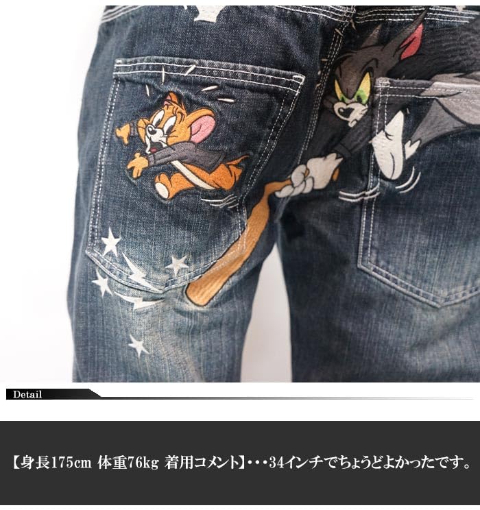 Vanson Коллаборация Tom & Jerry Вышитые Джинсы Мужские Деним TJV-2516 Индиго-34