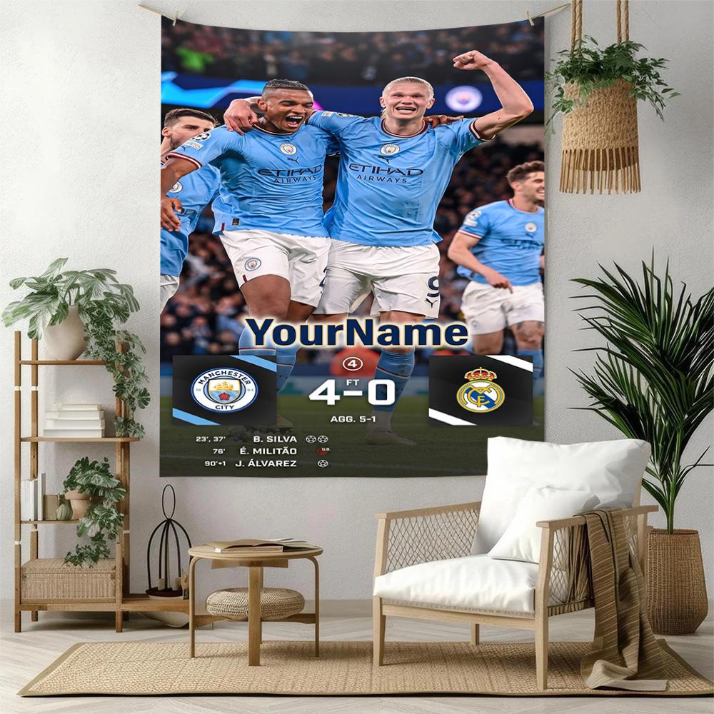 Manchester City Custom Your Name Wall Decor Tapestry Art For Pet Memorial Birthdaywedding Party Backdrop Family Gift