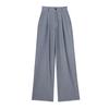 Women Fashion Solid Pleated Front Zipper Wide Leg Pants Vintage High Waist Full Length Female Chic Lady Trousers