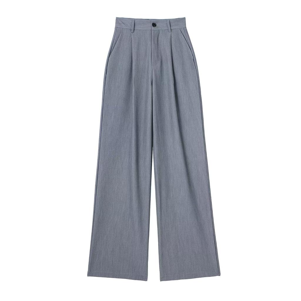 Women Fashion Solid Pleated Front Zipper Wide Leg Pants Vintage High Waist Full Length Female Chic Lady Trousers