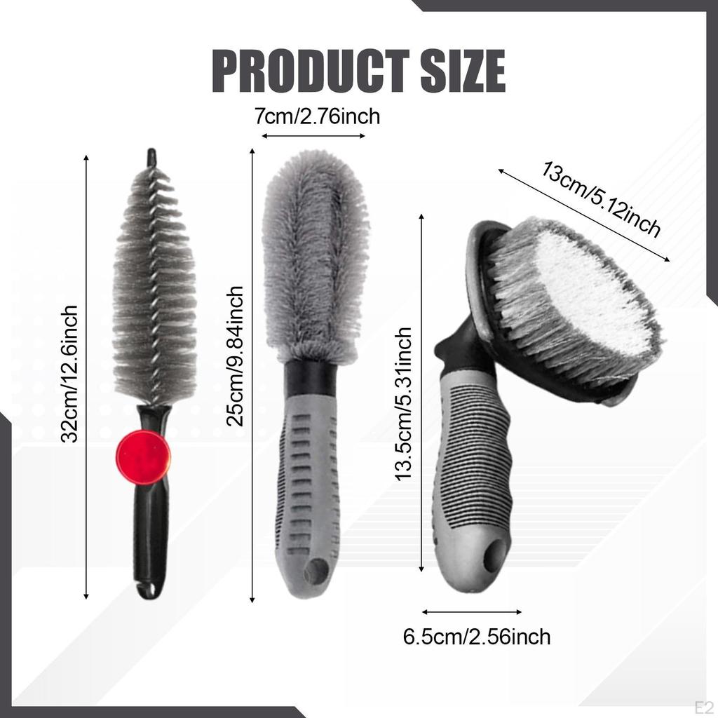 3 Pieces Car Tire Cleaning Brush Kit Duster Auto Detailing Portable Multifunction Wheel