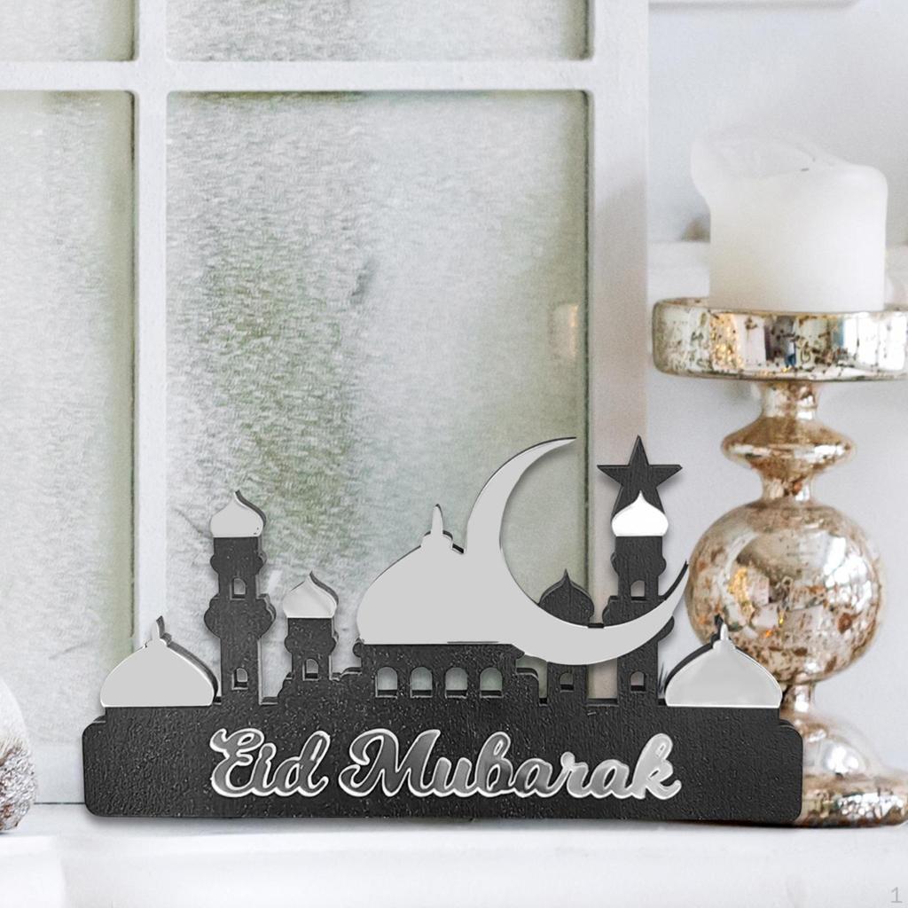 Календарь празднования Ид для рабочего стола с дизайном мечети и луны из дерева и акрила