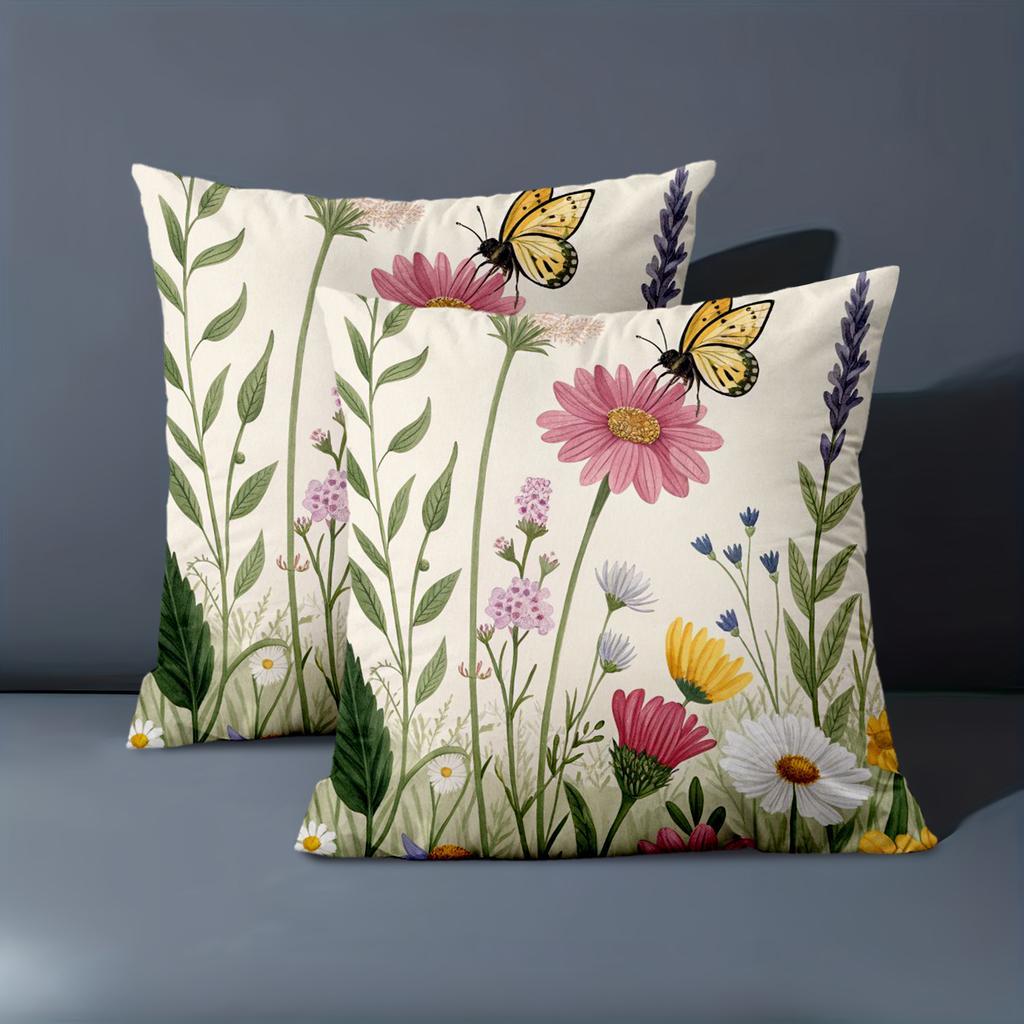 1 Pieces Vintage Wildflower Butterfly Throw Pillow Covers Pattern Cushion Cover Suitable For Sofa Bedroom Car Pillow Cover