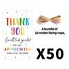 50Pcs Teacher Appreciation Hanging Tags with Jute Rope, School Party Decorations Gift Wrapping Labels, Thank You Cards