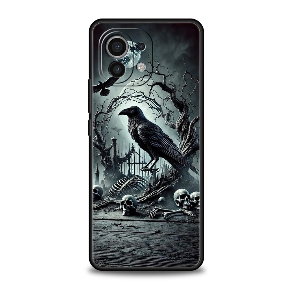 Raven Crow Skull Pattern Phone Case Cover for Xiaomi Mi 15 14 13 12 11 Ultra 14T 13T 12T 11T 10T Pro Lite 5G Shockproof Soft TPU