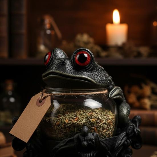 Ведьминские банки для специй с крышками в виде лягушек ручной работы, готические аптекарские бутылки с красными глазами для трав, чая, соли, перца, деревенский кухонный декор