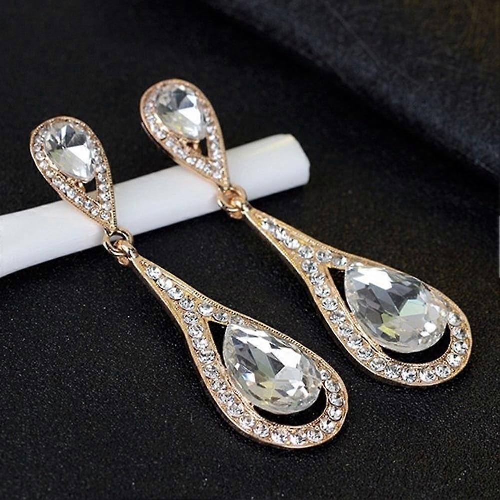 Fashion Women Waterdrop Faux Gemstone Rhinestone Pendant Stud Earrings Jewelry