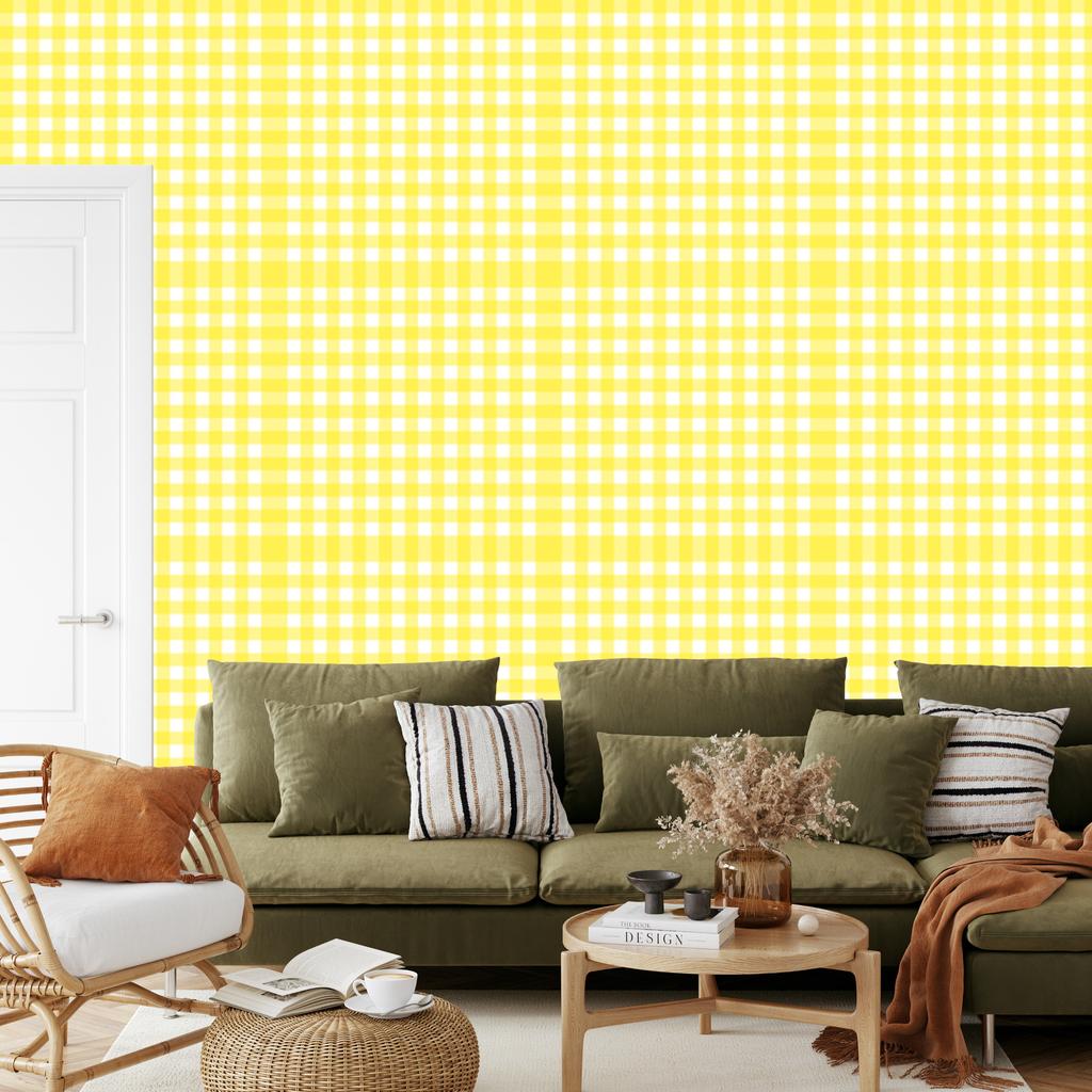 Wallpaper Fabric Pattern Cream, Yellow and White for Living Room and Bedroom 50x1000