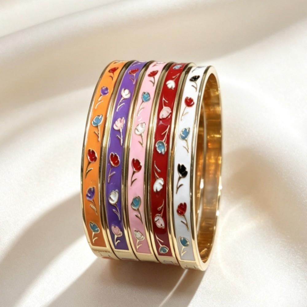 Colorful Vintage Cloisonne Bangle Traditional Women's Hand Bracelet Tulip Flower Bangle Girls