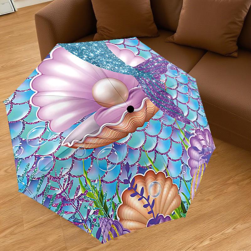 1PC Mermaid Shell Umbrella-8-Rib Reinforced Portable Folding Travel Suitable for All Seasons Outdoor Daily Use-Z0478