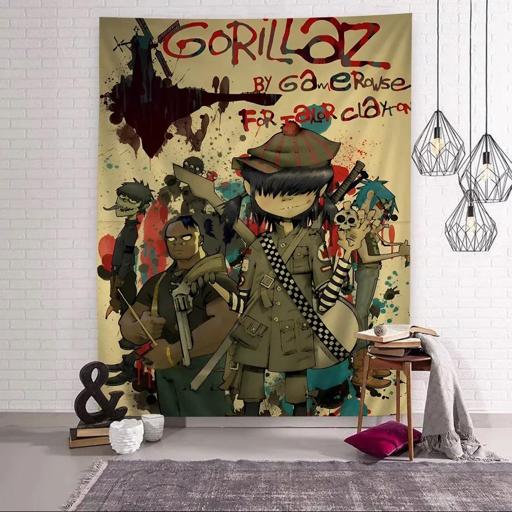 Retro Music Gorillaz Good Quality Anime Tapestry Hanging Tarot Hippie Wall Rugs Dorm Wall Hanging Sheets