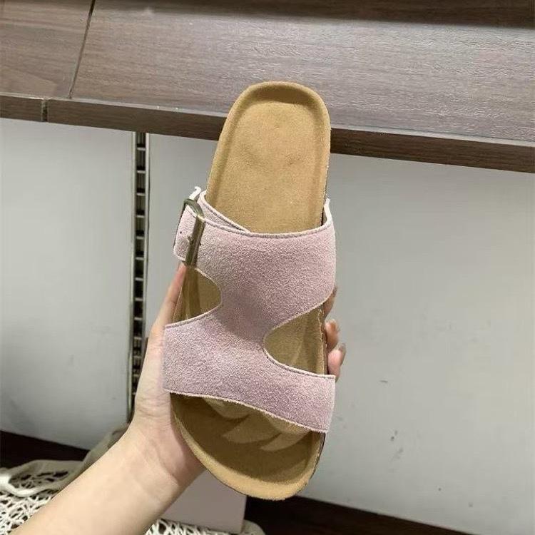 Модные Модные Шлепанцы из Искусственной Замши и Пробки Женские Летние Нескользящие Пляжные Шлепанцы Сандалии Женские С Открытым Носком Комфортные Унисекс Домашние Тапочки Большого Размера