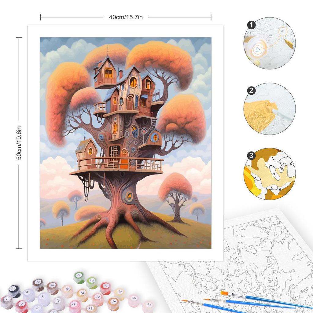 Рамка «сделай сам», картина по номерам для взрослых, комплект, дом на дереве, настенное искусство, пейзаж ручной работы, подарок «сделай сам», для домашнего декора стен 40x50 см