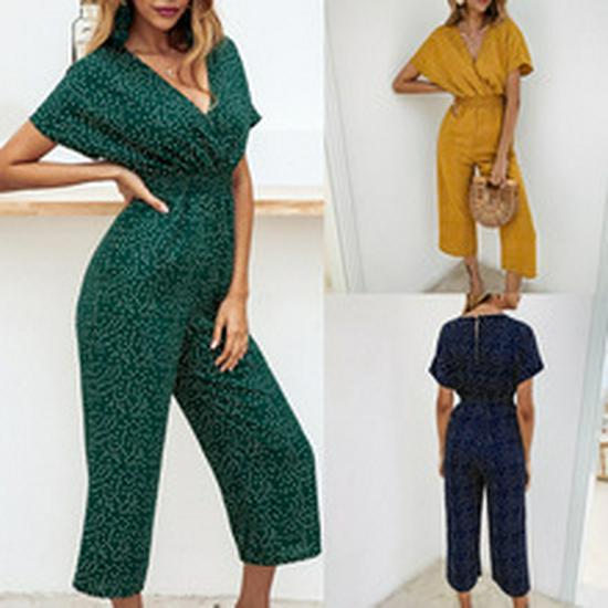 2023 Summer European & American Women's Casual Ruffle Tie Jumpsuit
