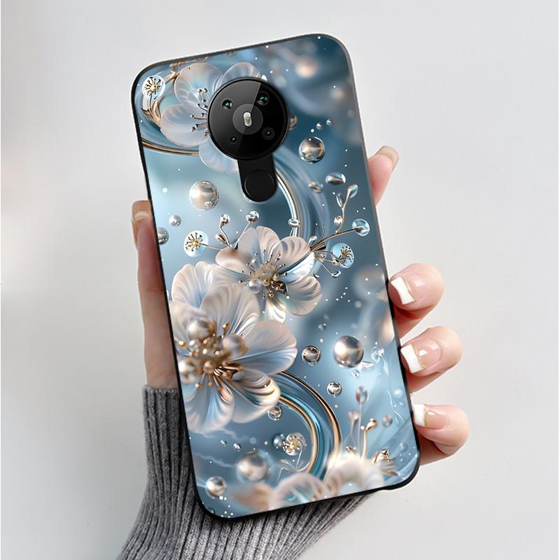 Чехол с рисунком для Nokia 5.3/Nokia 5.4/Nokia 3.4 Мягкий силиконовый черный чехол-обложка Милый цветочный мультяшный корпус Fundas