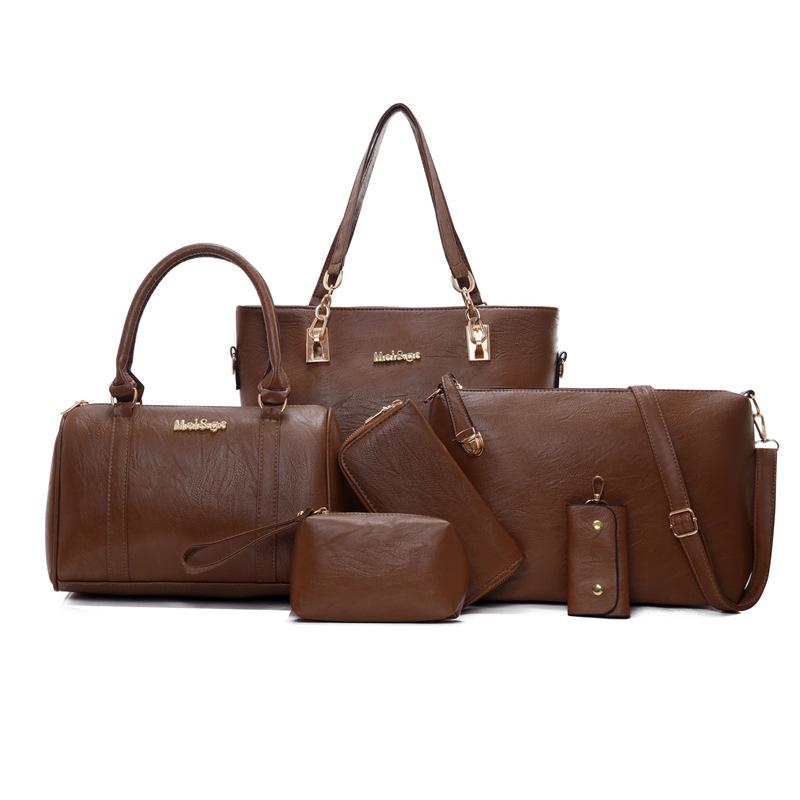 Women's Bag New Fashionable Six-piece Set, Mother and Child Bag Embossed Large-capacity Shoulder Portable Messenger Bag Fashionable