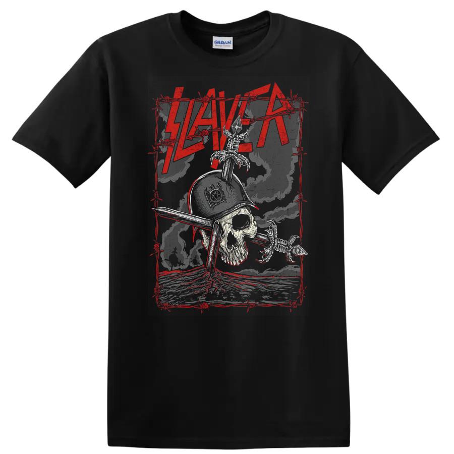 Skull T Shirt Graphic Tee w/ Barbed Wire Red Design Heavy Metal Music