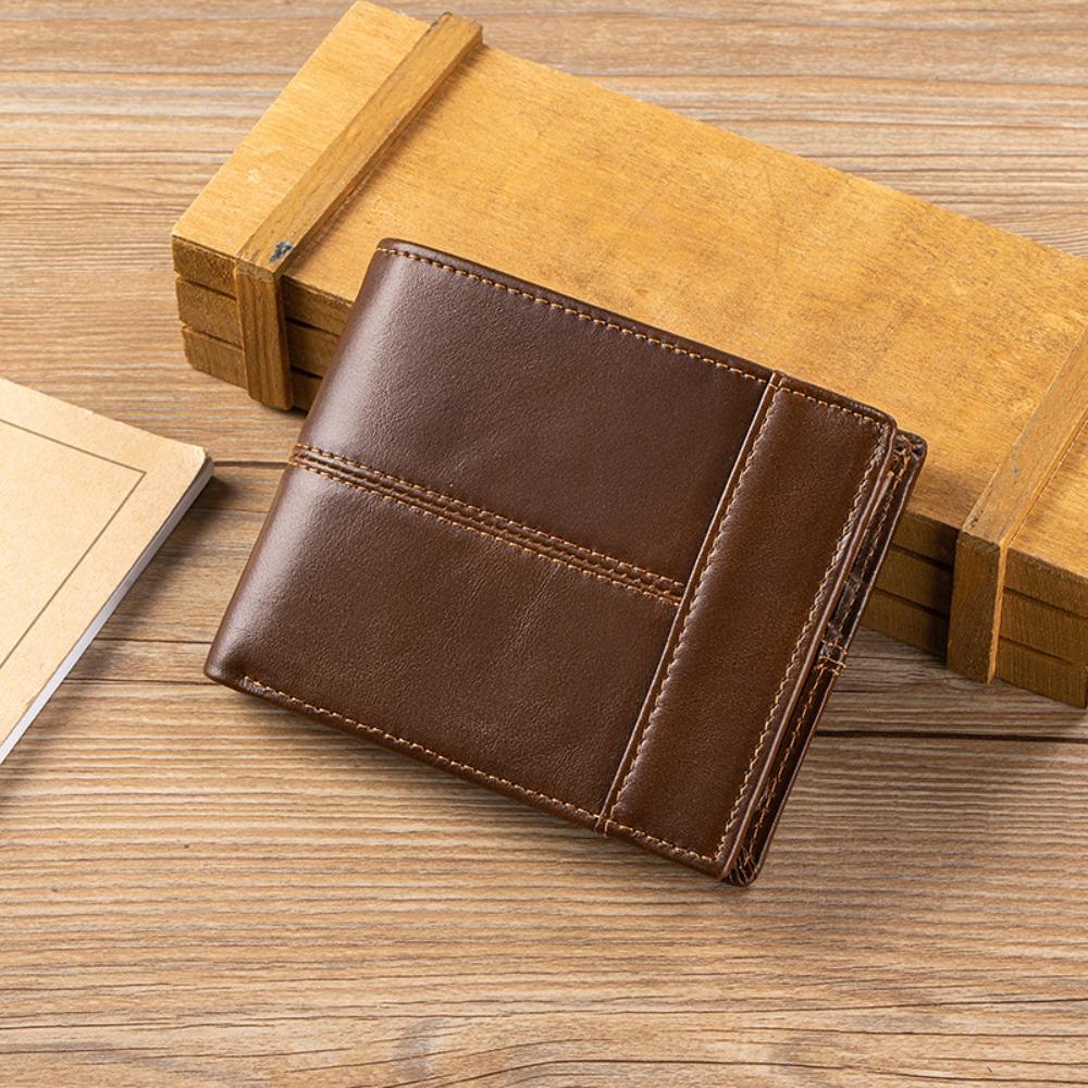 Мужской кошелек из натуральной кожи с RFID-защитой, двускладной, короткий, большой вместимости, с множеством слотов для карт, винтажный, из коровьей кожи, карманный кошелек для мелочи