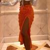 Elegant Solid Pleated Slit Nightclub Cocktail Party Skirt Summer Irregular Solid Sexy Skirt Casual Knitted Hip-wrap Skirt 21936