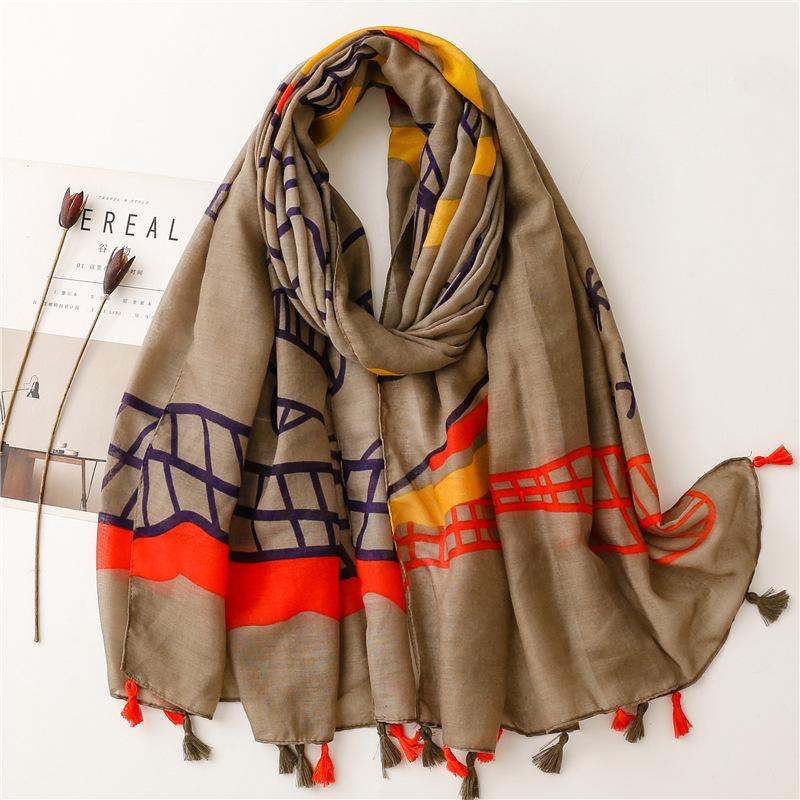 Маленький свежий китайский стиль ретро синий и белый фарфоровый хлопковый лен шарф на ощупь Балийский шелковый шарф с синей тушью Цветочная женщина