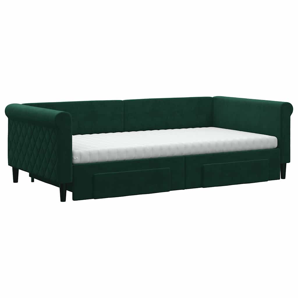 Extendable Daybed with Drawers Dark Green 100x200 cm Velvet